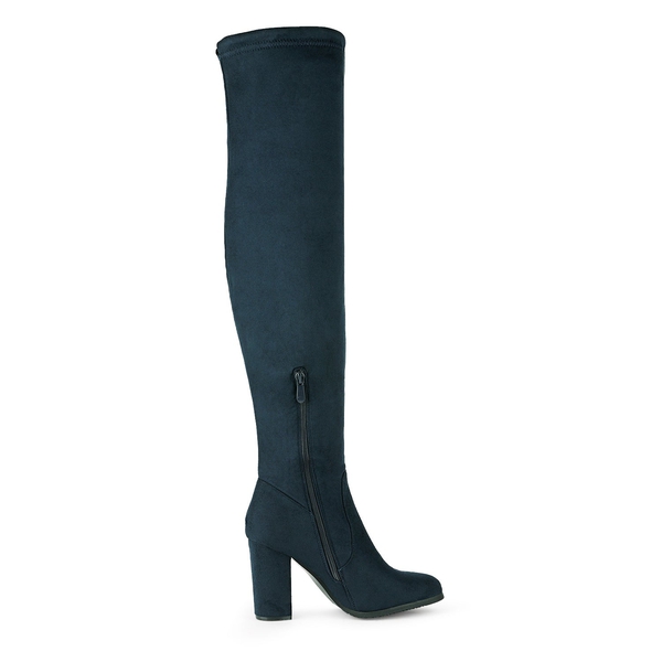 Women's Chunky Heel Thigh-High Boots - DARK BLUE - 3